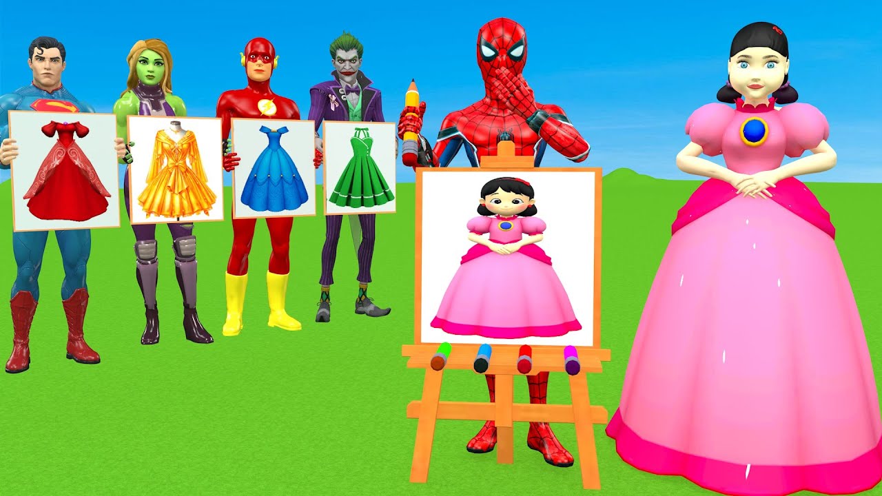 Squid Game vs Super Hero 3D Drawing and Style Fashion Squid Game Doll Nice or Error