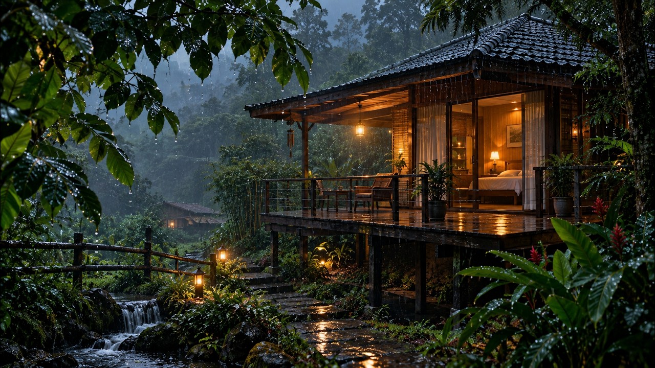 🌧️ Forest Cabin Rain Sounds at Night 🌲 | 24/7 Rain Sounds for Sleep, Relaxation & Healing