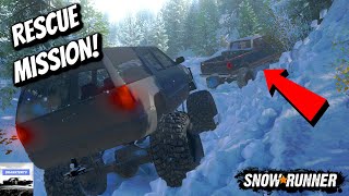 Rescuing STUCK OBS Chevy From DEEP SNOW! (Mountain Trail Exploration) SnowRunner RP