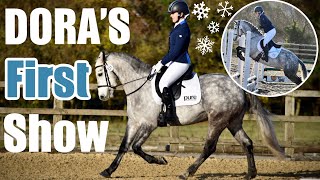 DORA'S FIRST EVER SHOW ~ Competing a young pony at dressage and showjumping | Equestrian Vlogmas