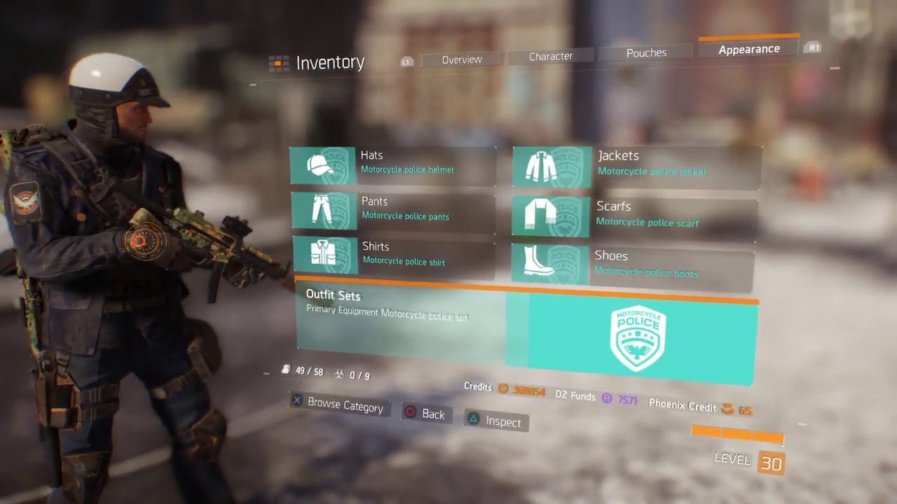 Tom Clancy's The Division Police Motorcycle set outfit showcase