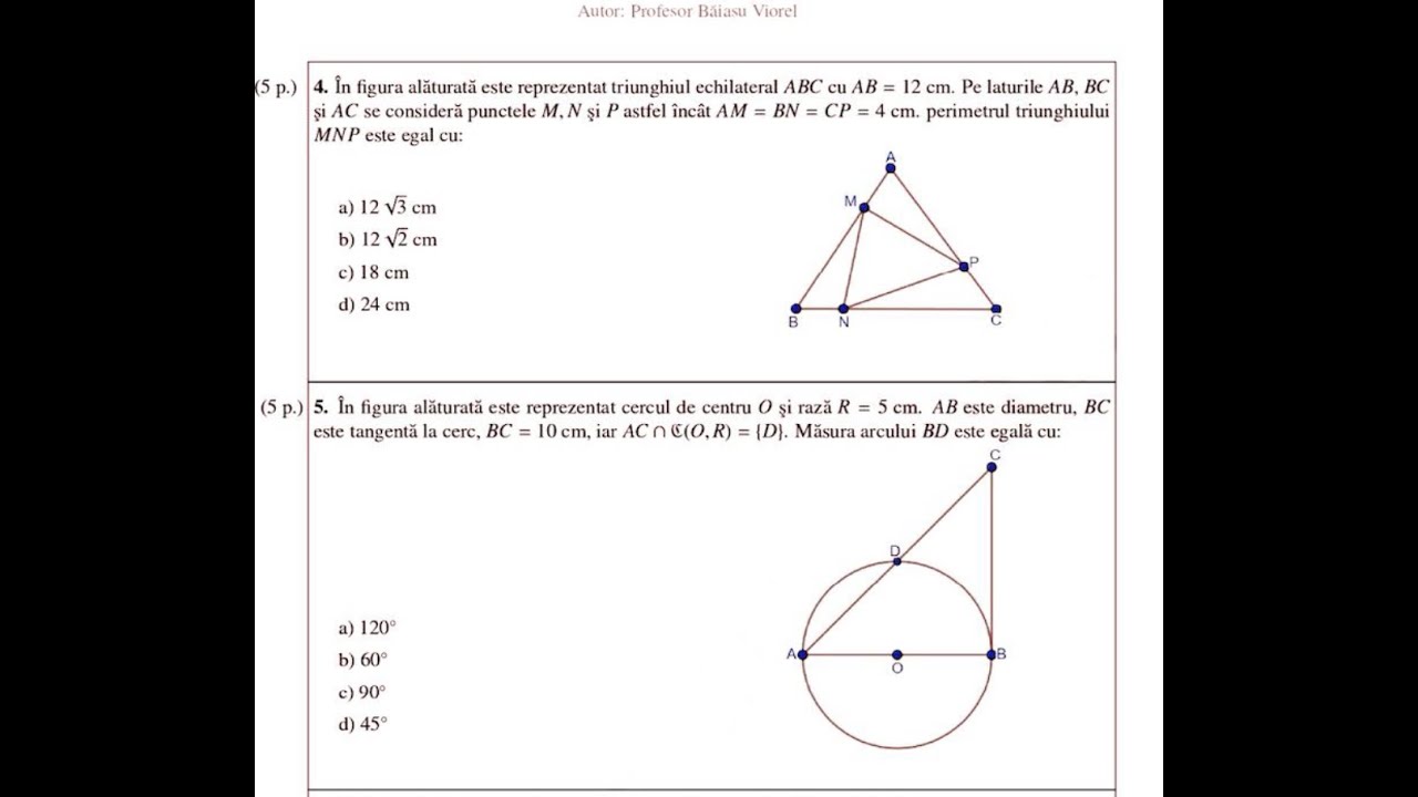 Simulare EN matematică ICHB ianuarie 2026 - Subiectele I şi II