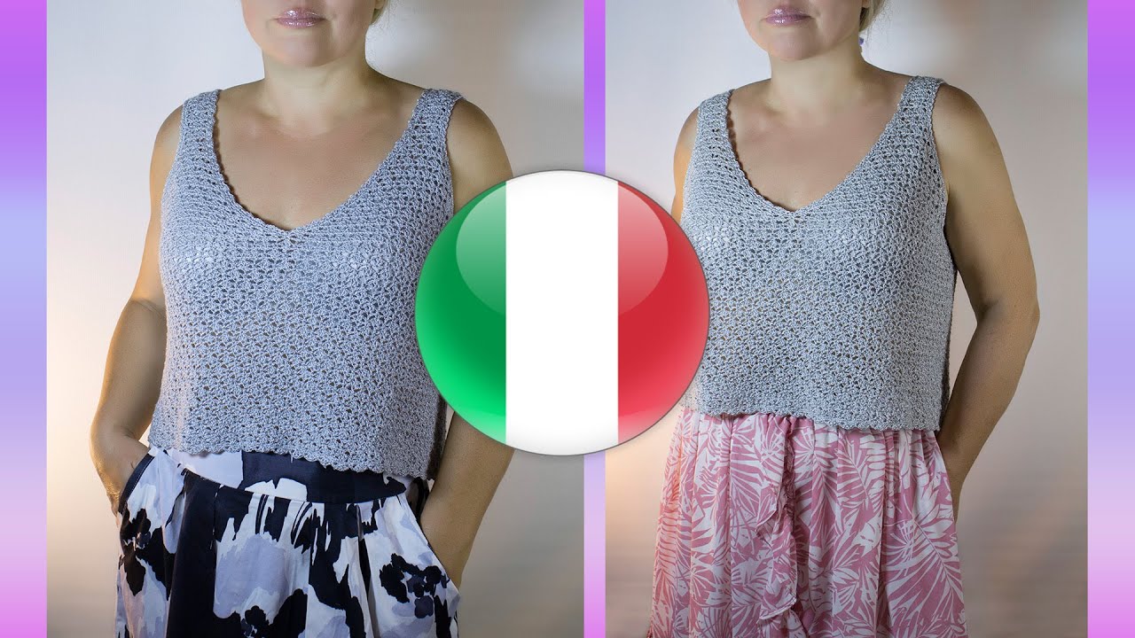 Come fare una facile traforata Canotta maglietta Top all'uncinetto con scollo V Elle, tutorial!