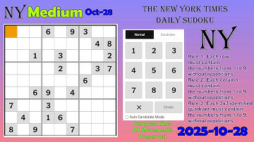 The New York Times Daily Sudoku 2025-10-28 Medium