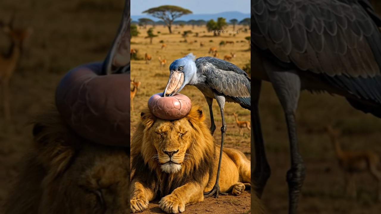 Unbelievable Nature: Shoebill Pops the Lion’s Giant Boil 🦅🦁 