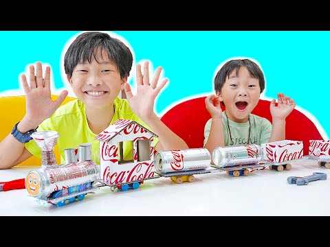 예준이와 예성이는 재활용품을 이용해 기차 장난감 만드는 법을 배웁니다. DIY Train Toy from Recycle Trash
