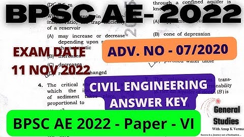 BPSC AE - 2022 | CIVIL ENGG - PAPER - 6 | ADV No 07/2020 | ANSWER KEY | EXAM DATE : 11 NOV 2022