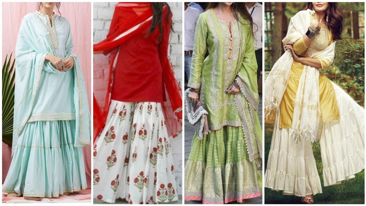Best Colour Combinations Casual & Formal kurti Suits with Gharara pants & plazo