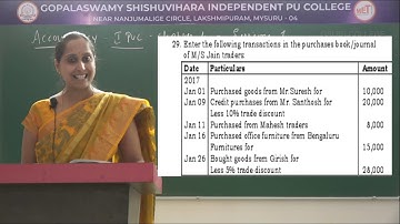 ACCOUNTANCY | 1st PUC | CH 04 | RECORDING OF TRANSACTION II | S01