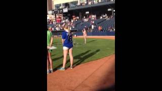Taylor singing the National Anthem at the Akron Rubber Duck