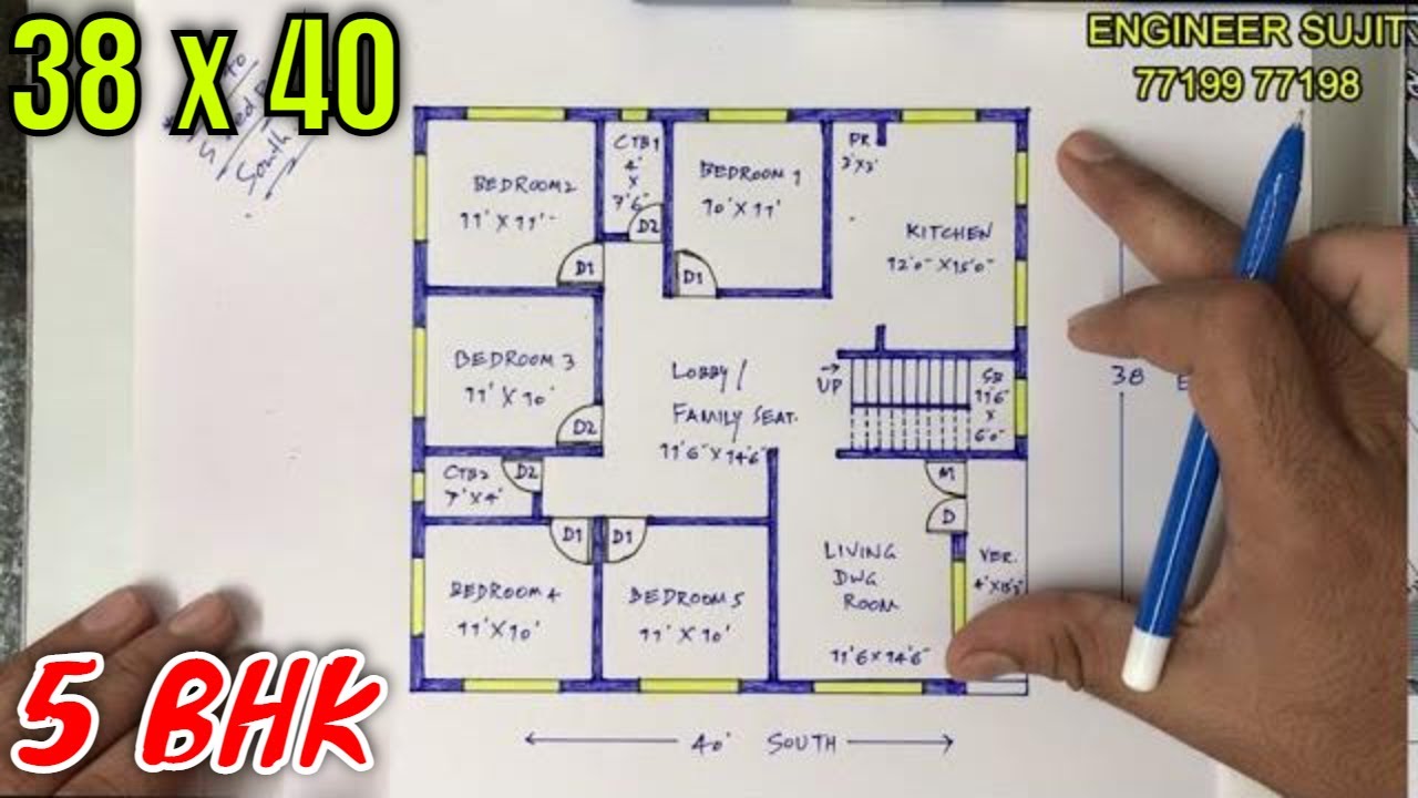 5 BEDROOM घर का नक्शा | 38 x 40 घर का नक्शा | 38x40 HOUSE PLAN | 38X40 MAKAN KA NAKSHA 🏡🏡🏡