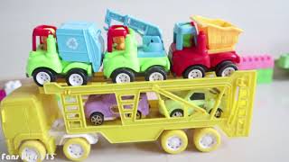 Mainan truck trailers mengangkut mobil mobilan & truk sampah