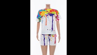 Plus size three colors summer inkjet printing casual new fashion two-piece set  A46490