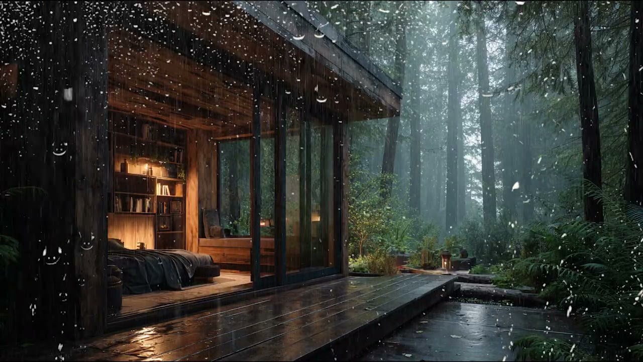 Cozy Bedroom Rain Ambience by a Waterfall | Relaxing Nature Sounds for Sleeping 🌧️