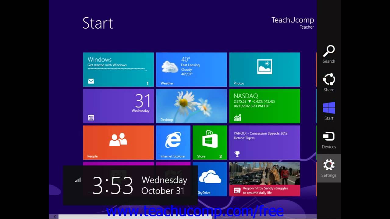 Windows 8 Tutorial Accessing Settings Microsoft Training Lesson 3.1 ...