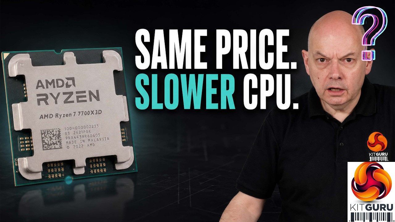 When AMD announced the Ryzen 7 7700X3D at Computex 2026, the idea appeared straightforward: offer gamers a cheaper route into an eight-core X3D processor on socket AM5.

The processor itself is not the problem. In Leo’s testing, the Ryzen 7 7700X3D delivers strong gaming performance and frequently comes close to the Ryzen 7 7800X3D, while drawing slightly less power. The problem is its launch price.

AMD’s official UK price is £294.99. At the time of filming, the faster Ryzen 7 7800X3D was available from major UK retailers for essentially the same money. Add the extremely high current cost of DDR5 memory, and AMD’s supposedly affordable route into AM5 becomes very difficult to justify.

Leo compares the Ryzen 7 7700X3D against the Ryzen 7 2700X, 5800X3D, 7800X3D and 9850X3D, while also examining the AM4 and AM5 upgrade options.

Written review here: https://www.kitguru.net/components/cpu/leo-waldock/amd-ryzen-7-7700x3d-review-zen-4-in-2026/

00:00 Introduction
00:56 Leos Analysis on this launch
03:29 Moving from to Ryzen 7 2700X to 5800X3D?
08:20 7700X3D Analysis
10:22 Adding the 7800X3D
11:37 Adding the 9850X3D
13:05 SpeedRun
13:48 Launch Pricing Mess and Verdict

Test systems:
CPU: Ryzen 7 2700X, Ryzen 7 5800X3D
Motherboard: Asus TUF Gaming X570-Plus
Memory: 16GB G.Skill FlareX DDR4-3200
Graphics: Gigabyte RTX 2060 Super 8GB

CPU: Ryzen 7 7700X3D, Ryzen 7 7800X3D, Ryzen 7 9850X3D
Motherboard: Asus ProArt B850-Creator WiFi Neo
Memory: 32GB G.Skill Trident Z5 Neo DDR5-6000

Common parts:
CPU cooler: Phanteks Glacier One 360
Graphics card: PowerColor Red Devil Radeon RX 9070 XT 16GB 
Power supply: Antec Signature 2200W

Pros
Decent gaming performance thanks to 3D V-Cache technology
There are heaps of Socket AM5 motherboards that are compatible with this CPU
This CPU offers an easy upgrade path to Zen 6 next year

Cons
The price makes no sense
DDR5 memory is horribly expensive

We never offer affiliate links or take percentages of  product sales. If we say the product is good or bad we mean it. Our Editor in chief wrote about why you should value this and how the industry is rife with fake reviews from 'influencers' - read here https://bit.ly/3pXzaw4


Buy our merch from here: https://kitgurutech.myspreadshop.co.uk

Discord invite link: https://discord.gg/4cqFSWY

Steam Community https://steamcommunity.com/groups/kitguruofficial

Be sure to support us on PATREON https://www.patreon.com/kitgurutech and read our MANTRA on HONEST REVIEWS Here: http://bit.ly/2BopnF9

Visit our facebook page over here! https://www.facebook.com/KitGuru.net/

Visit our Twitter page over here! https://twitter.com/kitgurupress?lang=en

#AMD #7700X3D #ryzen