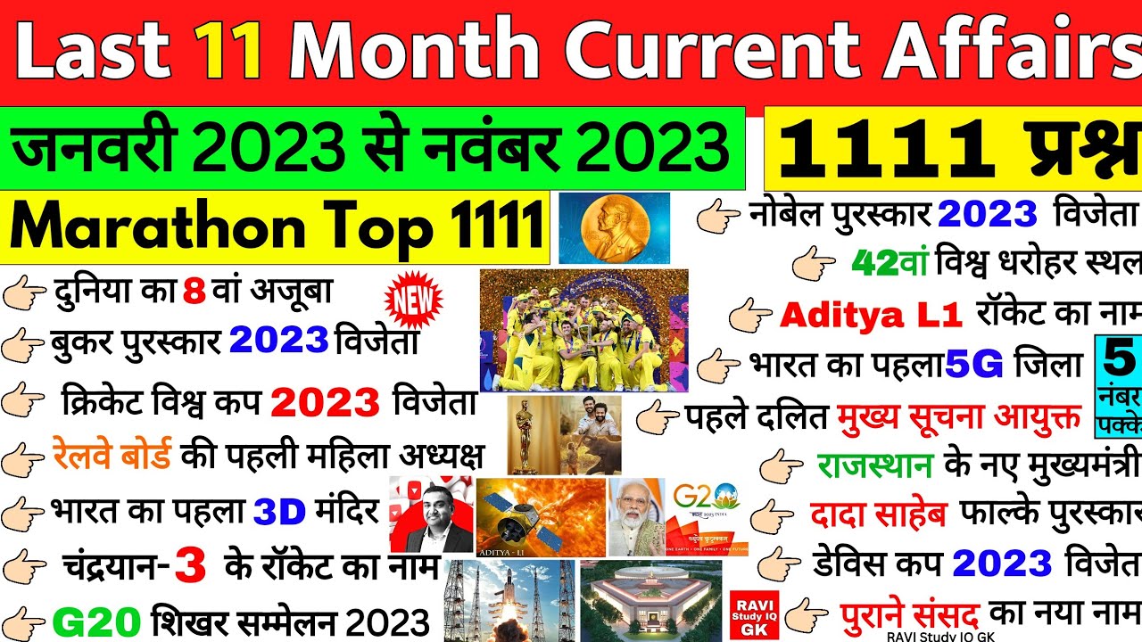 Last 11 months Current Affairs 2023 | Jan To Nov 2023 | Most Important ...