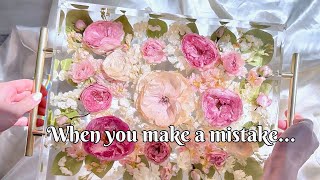 Artist making a mistake and then fixing it | Resin Flower Tray Tutorial, Dried Floral Resin Art Tips
