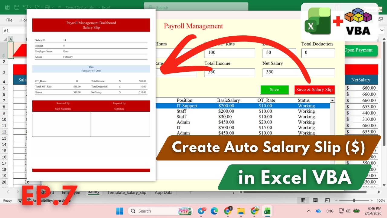 Create Auto Salary Slip in Excel VBA | Payroll System Project - YouTube