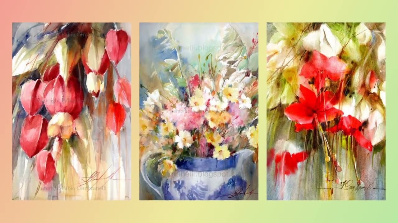 Artist Fabio Cembranelli.  Watercolor Flowers