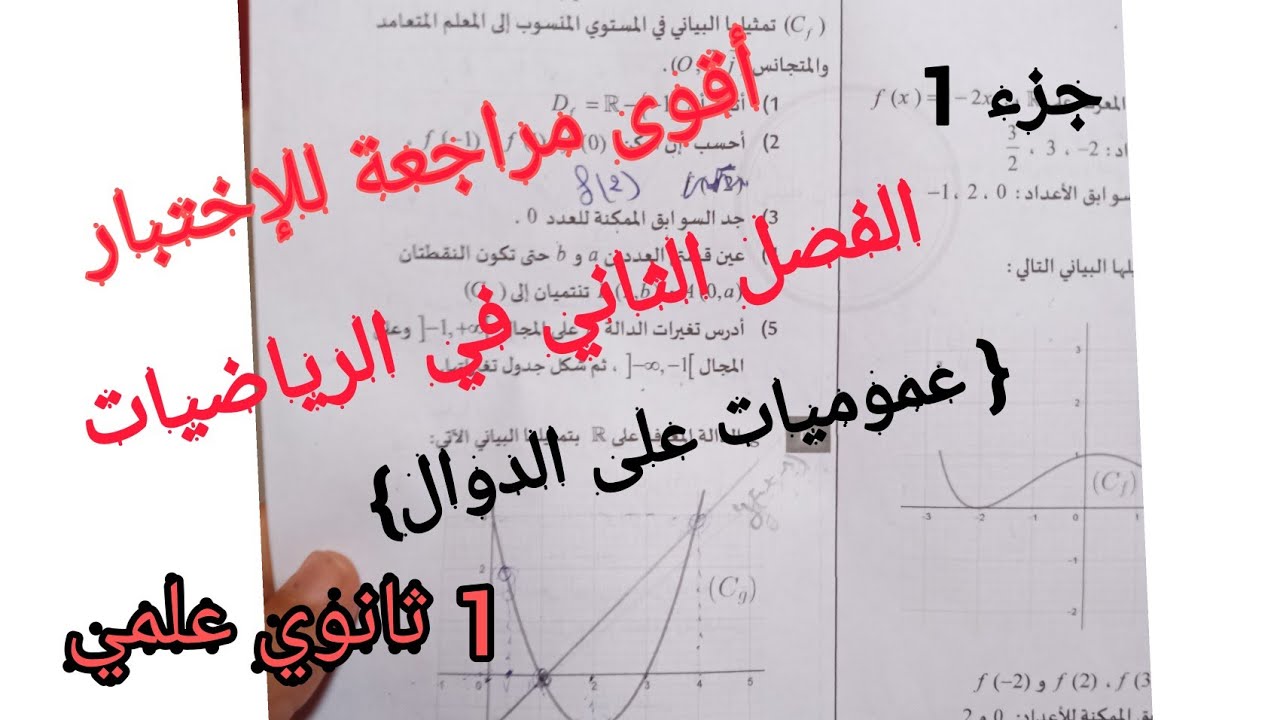 أقوى مراجعة للإختبار الفصل الثاني في مادة الرياضيات {عموميات على الدوال} 1 ثانوي علمي (جزء 1)