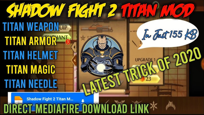 Shadow Fight 2 Titan Mod Apk Max Level 52 Unlocked All Weapons All Maps