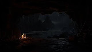 Deep Sleep in a Cozy Rainy Thunder Cave Bonfire Sounds and for Stress Relief | Sleep, Study, Relax
