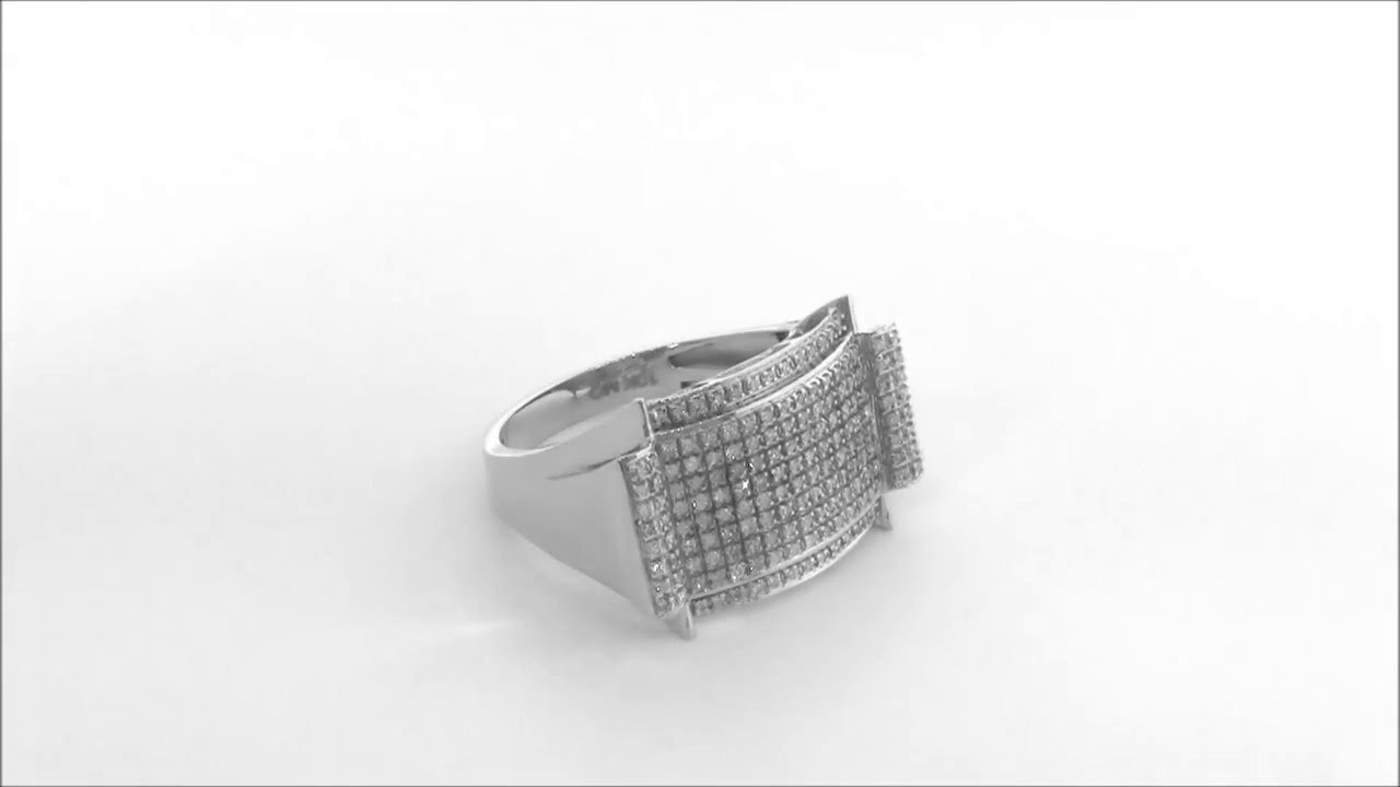 Pave Diamond Square Head Mens Ring in 10k White Gold (0.57 ctw)
