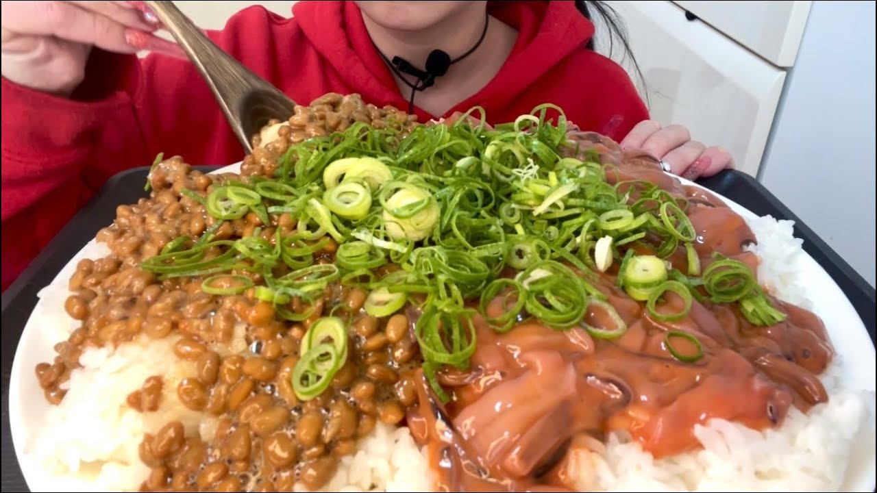 【ASMR】イカの塩辛納豆ご飯！