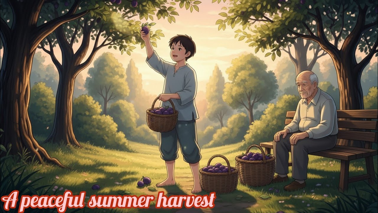 Picking Juicy Plums in Grandpa’s Garden 🍑 | Cozy Ghibli-Style ASMR Morning in the Countryside
