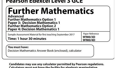 Decision 1 sample Pearson Edexcel A level further maths