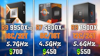 RYZEN 9 9950X3D vs RYZEN 7 5800X3D vs RYZEN 9 7900X | Test in 6 Games