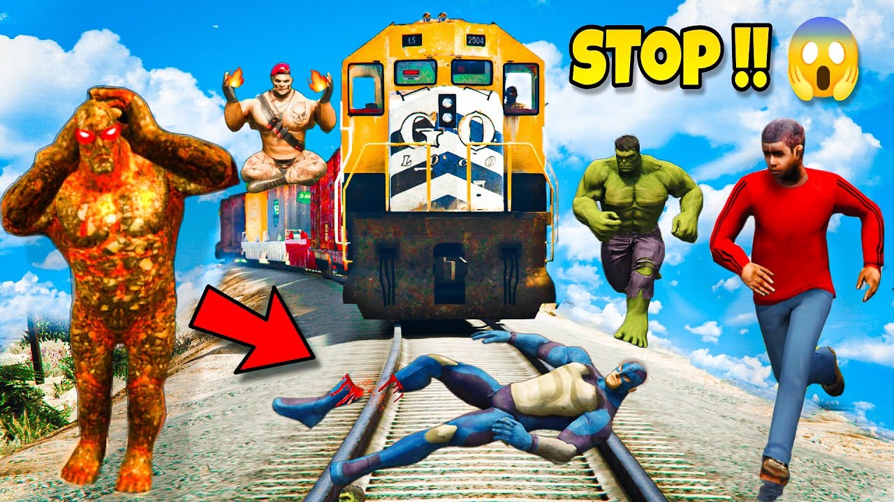 Can Rope Hero And SuperHeroes Stop This Train Without Super Powers? || Gta 5 Gameplay