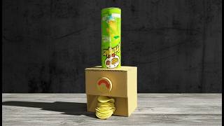 DIY Pringles Dispenser From Cardboard! Turn Knob Get Chips | เครื่องจ่ายมันฝรั่ง หมุนปุ่มก็ได้กิน