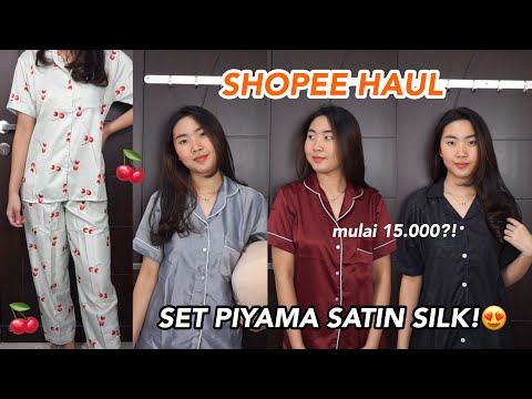 SHOPEE HAUL SET BAJU TIDUR / PIYAMA SATIN SILK MURAH DIBAWAH 90.000😘 OOTD #dirumahaja