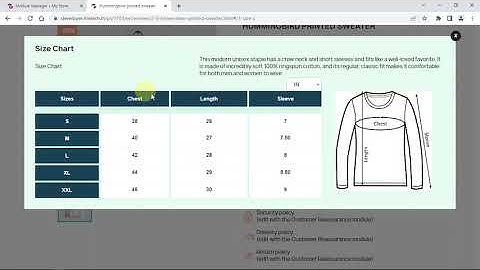 Prestashop ILM Size Chart