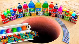 EXPERIMENT: 1000 Marbles vs Giant Sprite, Coca Cola, Pepsi, Fanta, Mirinda and Mentos Underground