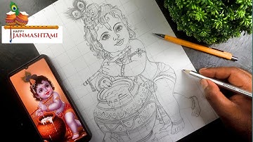 Janmashtami Drawing, Little Krishna Drawing, How to Draw Lord Krishna, Krishna Drawing, Step By Step