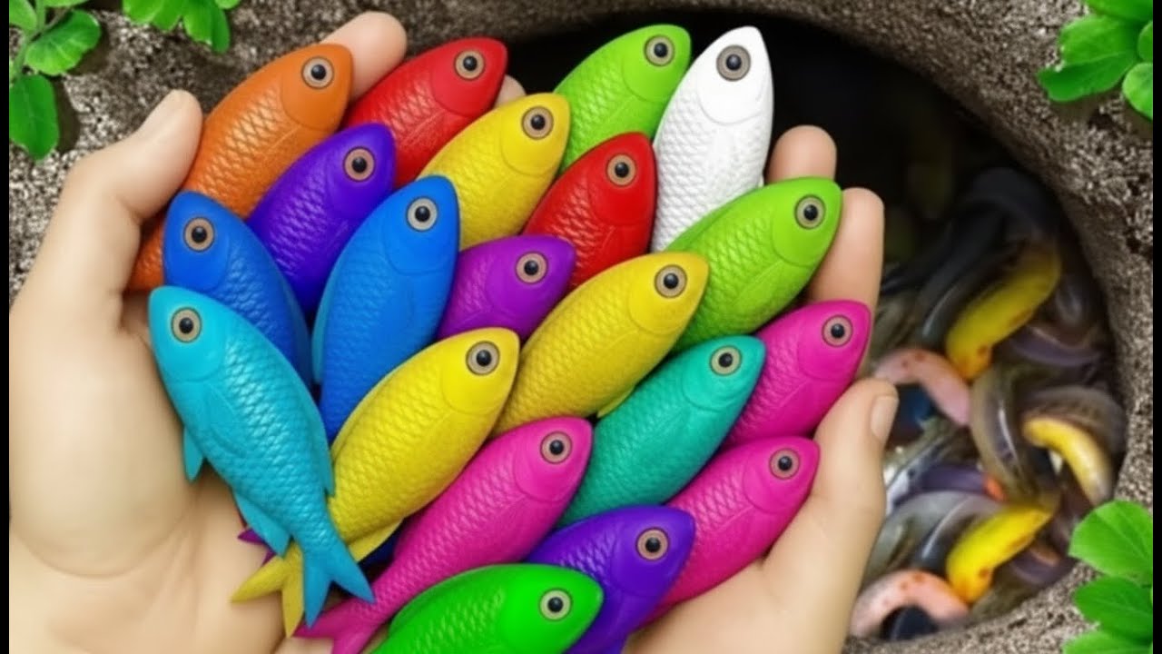 Catch beautiful aquarium fish in small pond baby turtles,  pencil fish, crab, nemo fish, eel, frog.