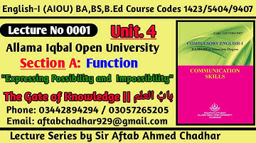 Unit 4 Lecture 1 BA,B.ED,BS, English 1 Course Codes 1423/5404/9407 Allama Iqbal Open University