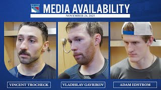 NYR vs STL: V. Trocheck, V. Gavrikov &amp; A. Edstrom Postgame Media Availability | Nov. 24, 2025