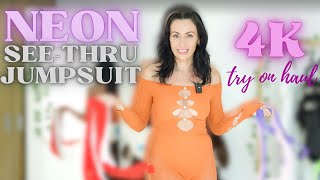 4K TRANSPARENT fishnet SEE THROUGH body suit onesies TRY ON with MIRROR view | Natural Petite Body