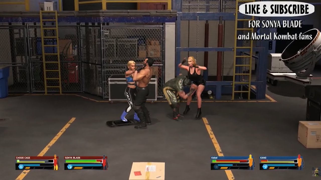 W2 K25 Mortal Kombat Mixed fight - Sonya Blade (Bridgette Wilson MK1) & Cassie Cage vs Kano & Kabal