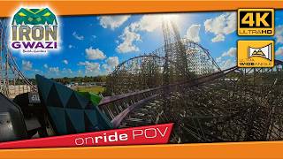 4K Iron Gwazi Front Row 😱 91-Degree Drop in Stunning Ultrawide - Roller Coaster Busch Gardens
