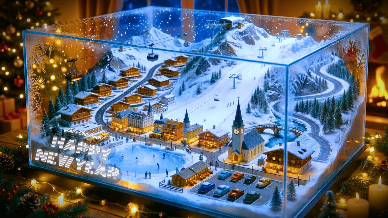 ❄️ Alpine Village Trapped in Glass Cube 🧊 Relaxing Old Christmas Songs | LIVE Miniature World