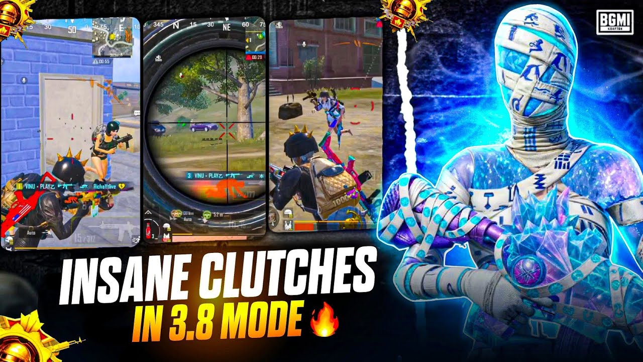 INSANE CLUTCHES IN 3.8 MODE 😱 FASTEST 1V4 CLUTCHES⚡| BGMI 🔱 - YouTube