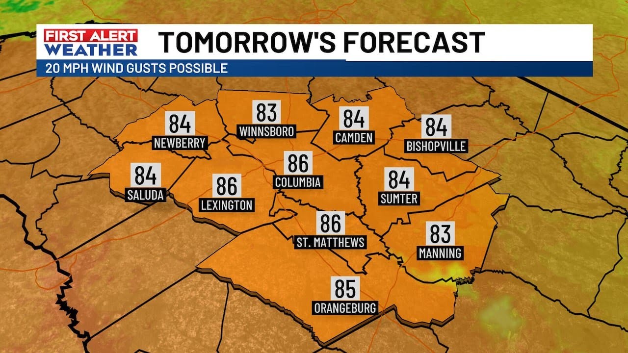 Breezy at times Monday ahead of slight chance of a shower - YouTube