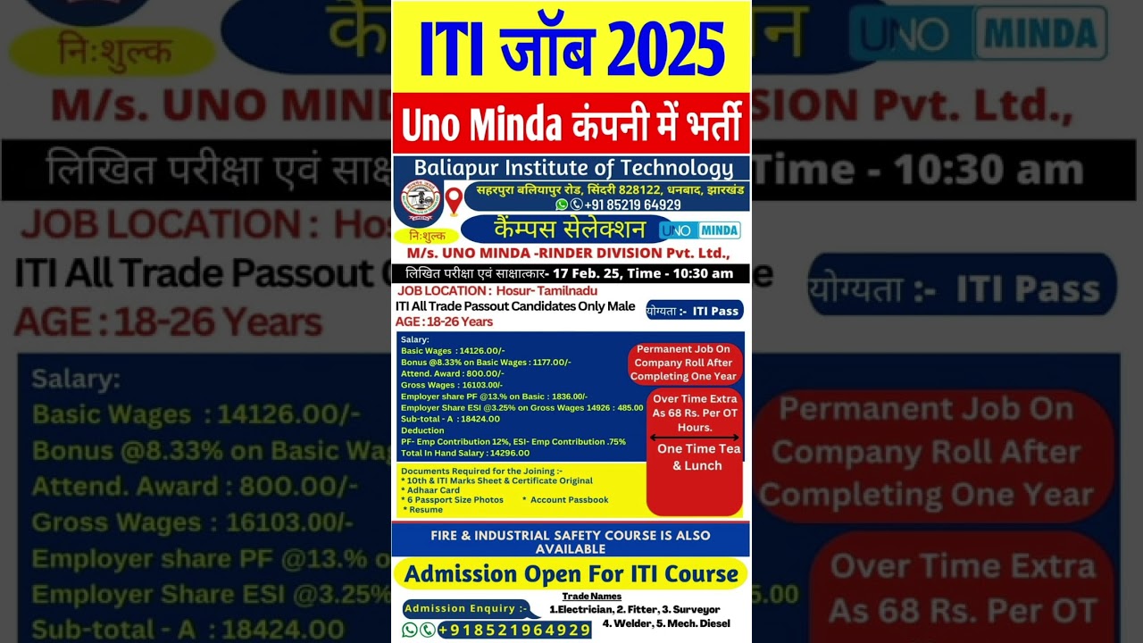 ITI Campus Placement 2025🔥 ITI jobs 