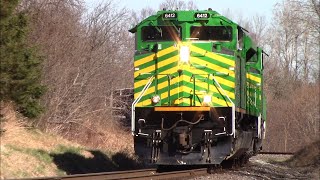 Four EMD SD70M-2s Lead a Long Freight Train NBSR 121 Out of West Saint John, NB