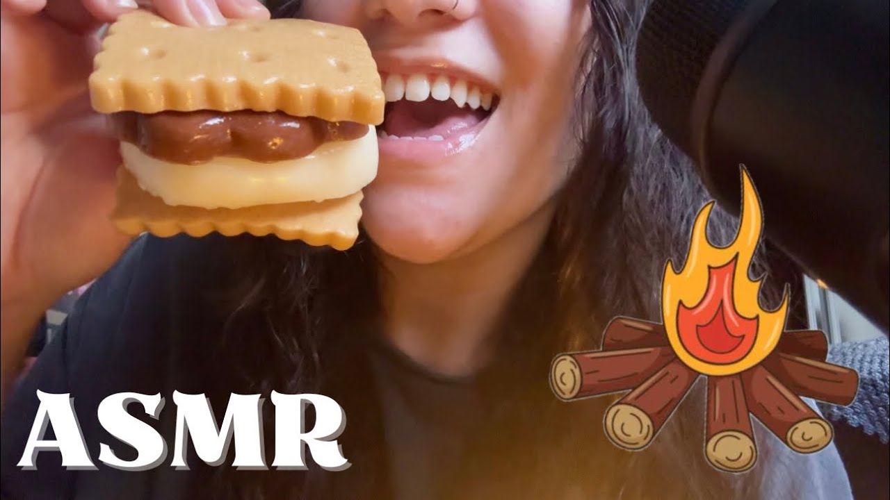 ASMR Making S’mores by the Campfire🏕️🔥🍫tapping, chewy eating sounds ...